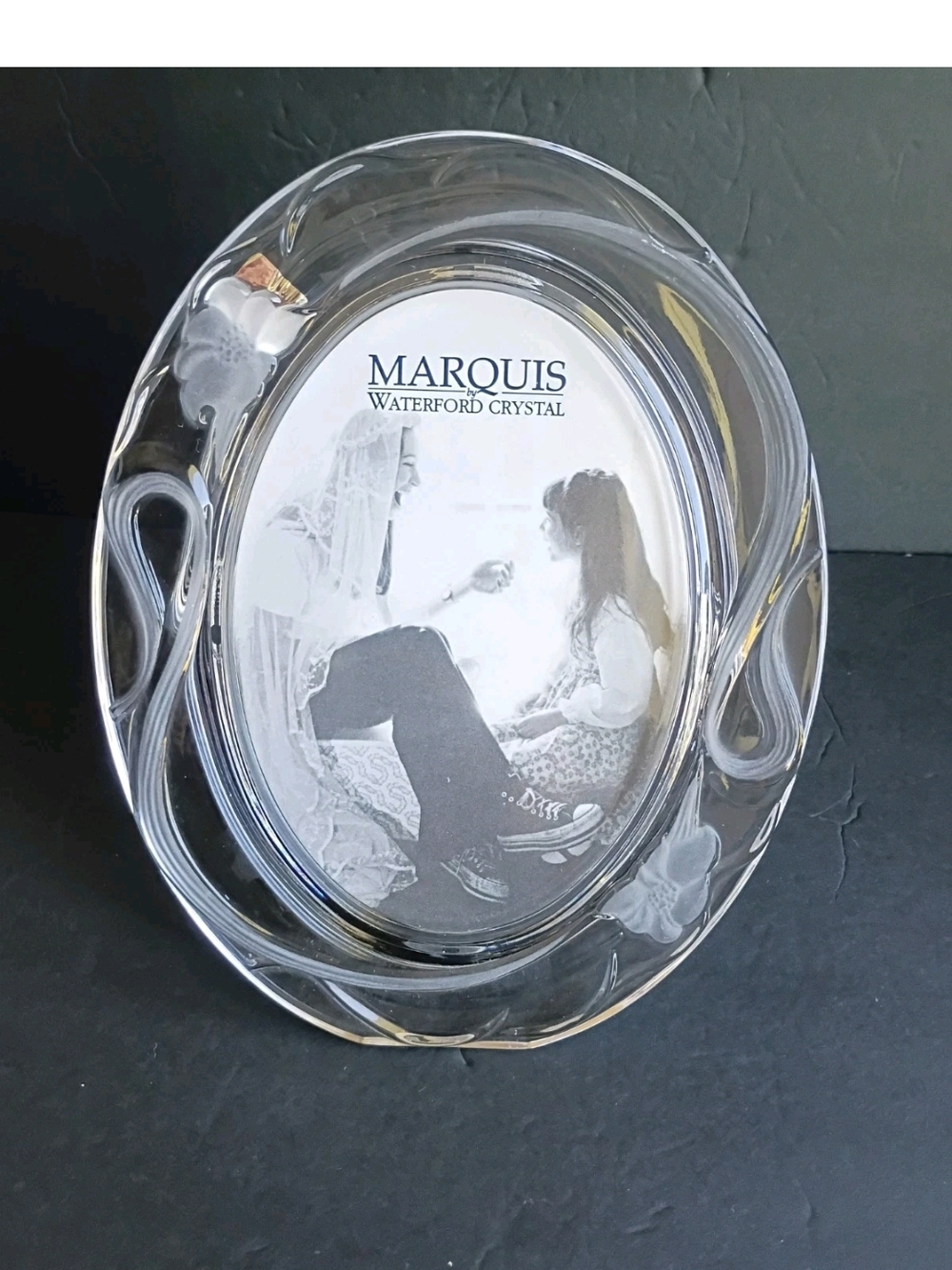 Vintage Marquis By Waterford Crystal Floral Oval 5x7 Picture Frame